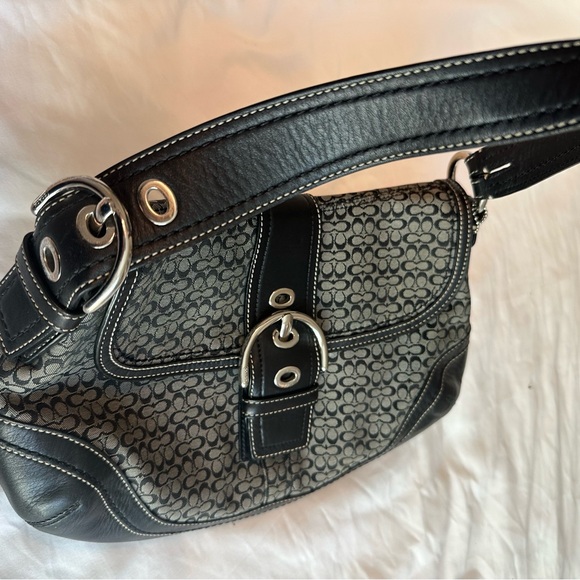 COACH Chic Black and Gray Shoulder Bag with silver buckle style - Picture 9 of 10